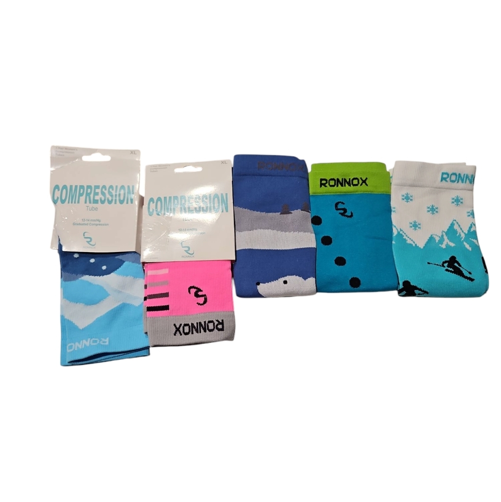 NWT RONNOX WOMEN  Compression LEG SLEEVES  Blue, Pink, White SIZE XL